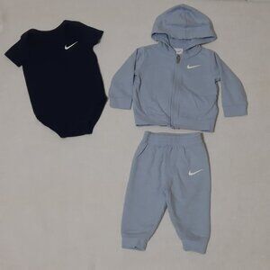 NIKE BABY BLUE SWEATSUIT Set, Zipper Hoodie Sweatpants and Onepiece, 3 Piece, LN
